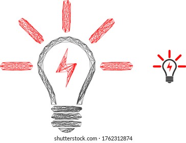 Web mesh electric light bulb vector icon. Flat 2d carcass created from electric light bulb pictogram. Abstract carcass mesh polygonal electric light bulb.