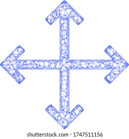 Web mesh enlarge arrows vector icon. Flat 2d carcass created from enlarge arrows pictogram. Abstract carcass mesh polygonal enlarge arrows. Linear carcass flat mesh in eps vector format,