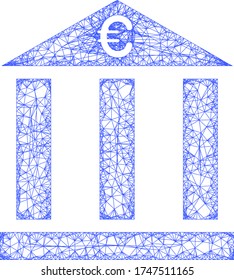 Web mesh euro bank building vector icon. Flat 2d model created from euro bank building pictogram. Abstract frame mesh polygonal euro bank building. Linear frame flat mesh in vector format,