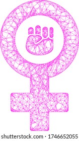 Web mesh feminism symbol vector icon. Flat 2d carcass created from feminism symbol pictogram. Abstract carcass mesh polygonal feminism symbol. Net carcass flat mesh in vector EPS format,