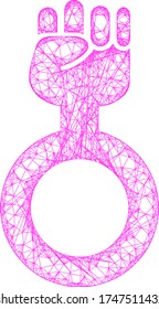Web mesh feminism symbol vector icon. Flat 2d carcass created from feminism symbol pictogram. Abstract carcass mesh polygonal feminism symbol. Net frame flat mesh in eps vector format,