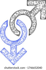 Web mesh gay symbol vector icon. Flat 2d carcass created from gay symbol pictogram. Abstract carcass mesh polygonal gay symbol. Net carcass flat mesh in eps vector format, on a white background.