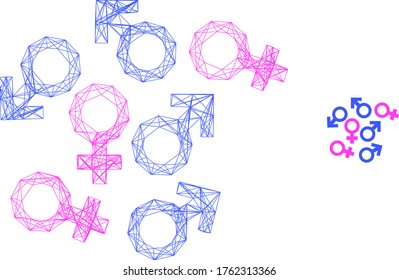Web mesh gender symbols vector icon. Flat 2d model created from gender symbols pictogram. Abstract carcass mesh polygonal gender symbols. Wire carcass flat mesh in vector EPS format,
