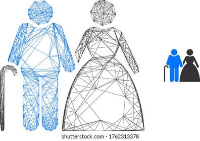 Icono vectorial de pareja de abuelos de malla web. Modelo 2d plano creado a partir del pictograma de pareja de abuelos. Resumen de malla de marco de la pareja de abuelos poligonales. Malla plana de marco lineal en formato EPS vectorial,