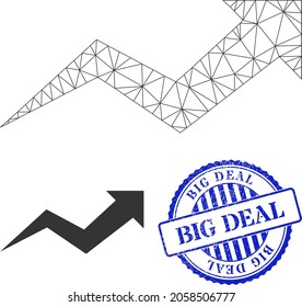 Web-Mesh wachsenden Pfeil-Diagramm Vektorsymbol, und blau rund BIG DEAL korrodierte Stempel-Imitation. BIG DEAL Stempel Siegel verwendet runde Vorlage und blaue Farbe.