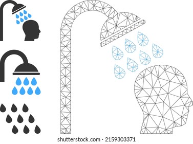 Web mesh head shower vector icon, and original icons. Flat 2d model created from head shower pictogram. Abstract carcass mesh polygonal head shower. Net carcass 2D mesh in vector format,