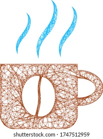 Web mesh hot coffee cup vector icon. Flat 2d model created from hot coffee cup pictogram. Abstract frame mesh polygonal hot coffee cup. Net frame flat mesh in vector format, on a white background.