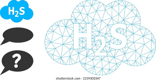 Web mesh hydrogen sulfide cloud vector icon, and original icons. Flat 2d carcass created from hydrogen sulfide cloud pictogram. Abstract frame mesh polygonal hydrogen sulfide cloud.