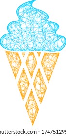 Web mesh icecream vector icon. Flat 2d carcass created from icecream pictogram. Abstract carcass mesh polygonal icecream. Wire carcass flat mesh in eps vector format, on a white background.