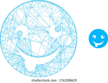Web mesh idiot smiley vector icon. Flat 2d model created from idiot smiley pictogram. Abstract frame mesh polygonal idiot smiley. Linear frame 2D mesh in vector EPS format, on a white background.
