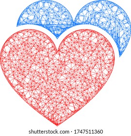 Web-Mesh Liebe Herzen Vektorsymbol. Flat 2d Schlachtkörper aus Liebesherzen Piktogramm. Abstrakte Schlachtkörper verflechten polygonale Liebesherzen. lineares 2D-Netz für Schlachtkörper im Vektorformat EPS,