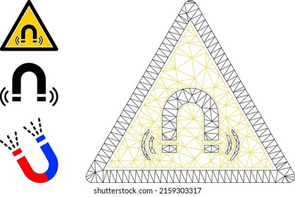 Web mesh magnet field danger vector icon, and source icons. Flat 2d model created from magnet field danger pictogram. Abstract carcass mesh polygonal magnet field danger.