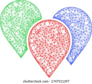 Web mesh map pointer group vector icon. Flat 2d carcass created from map pointer group pictogram. Abstract carcass mesh polygonal map pointer group. Wire carcass flat mesh in eps vector format,