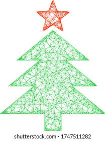 Web mesh new year tree vector icon. Flat 2d carcass created from new year tree pictogram. Abstract carcass mesh polygonal new year tree. Wire carcass 2D mesh in vector EPS format,