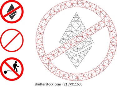 Web mesh no ethereum vector icon, and additional icons. Flat 2d carcass created from no ethereum pictogram. Abstract carcass mesh polygonal no ethereum. Net carcass flat mesh in eps vector format,