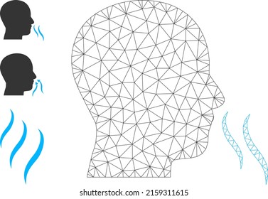 Web mesh nose smell vector icon, and additional icons. Flat 2d carcass created from nose smell pictogram. Abstract carcass mesh polygonal nose smell. Net carcass 2D network in eps vector format,