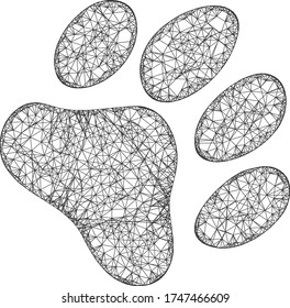 Icono vectorial de huella de pata de malla web. Cáscaras planas 2d creadas a partir del pictograma de huella de pata. Resumen de la huella de la pata poligonal de malla de la canal. Malla 2D de canal lineal en formato vectorial, sobre fondo blanco.