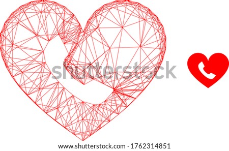 Web mesh phone heart vector icon. Flat 2d carcass created from phone heart pictogram. Abstract carcass mesh polygonal phone heart. Net carcass flat mesh in vector format, on a white background.