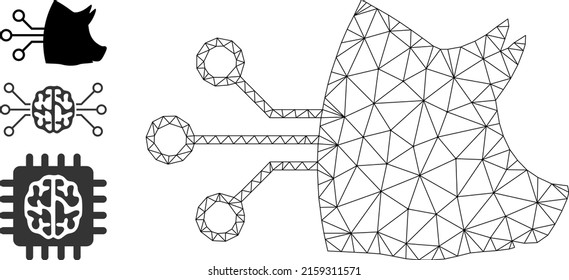 Web mesh pig brain interface vector icon, and original icons. Flat 2d carcass created from pig brain interface pictogram. Abstract carcass mesh polygonal pig brain interface.