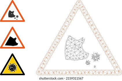 Web mesh pork flu warning vector icon, and additional icons. Flat 2d carcass created from pork flu warning pictogram. Abstract carcass mesh polygonal pork flu warning.