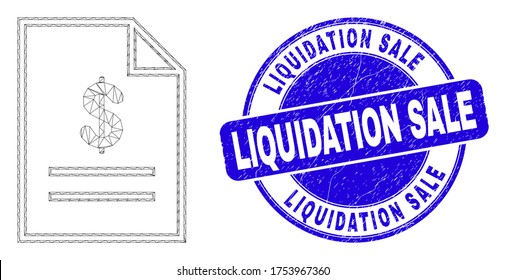 Pictograma de la página de la lista de precios de malla web y sello de venta de liquidación. Sello de peligro circular de vector azul con mensaje de venta de liquidación.