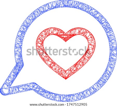 Web mesh romantic heart message vector icon. Flat 2d model created from romantic heart message pictogram. Abstract frame mesh polygonal romantic heart message. Wire frame 2D mesh in vector EPS format,