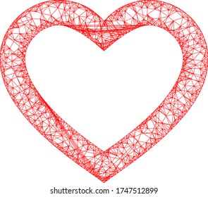 Web mesh romantic heart vector icon. Flat 2d carcass created from romantic heart pictogram. Abstract frame mesh polygonal romantic heart. Wire frame flat mesh in eps vector format,