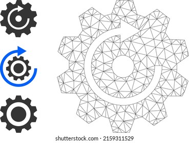 Web mesh rotate gear vector icon, and source icons. Flat 2d carcass created from rotate gear pictogram. Abstract frame mesh polygonal rotate gear. Net carcass flat mesh in vector EPS format,