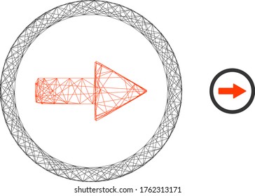 Web mesh rounded right arrow vector icon. Flat 2d carcass created from rounded right arrow pictogram. Abstract carcass mesh polygonal rounded right arrow. Net carcass flat mesh in vector format,