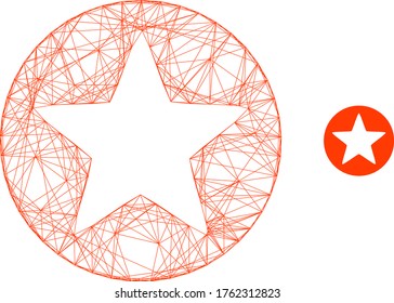 Web mesh rounded star vector icon. Flat 2d carcass created from rounded star pictogram. Abstract carcass mesh polygonal rounded star. Net carcass flat network in eps vector format,