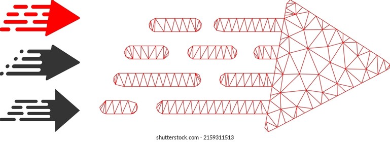 Web mesh rush movement vector icon, and additional icons. Flat 2d carcass created from rush movement pictogram. Abstract frame mesh polygonal rush movement. Wire frame flat mesh in eps vector format,