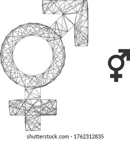 Icono vectorial de símbolo sexual de malla web. Cáscaras planas 2d creadas a partir del pictograma de símbolo sexual. Resumen de la malla de la canal símbolo de sexo poligonal. Malla plana de canal lineal en formato vector, sobre fondo blanco.