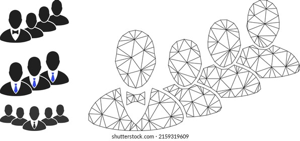 Web mesh staff manager vector icon, and bonus icons. Flat 2d carcass created from staff manager pictogram. Abstract frame mesh polygonal staff manager. Net frame flat mesh in eps vector format,
