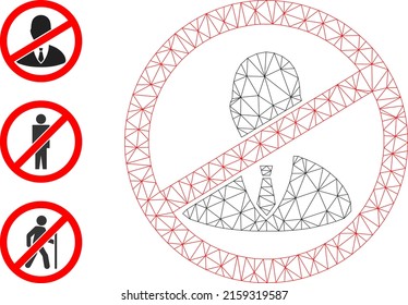 Web mesh stop boss vector icon, and bonus icons. Flat 2d carcass created from stop boss pictogram. Abstract carcass mesh polygonal stop boss. Net frame flat mesh in vector EPS format,