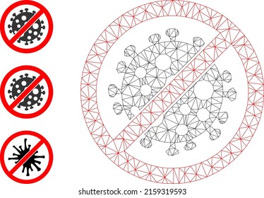 Web Mesh Stop Covid Infection Vector Icon, And Original Icons. Flat 2d Model Created From Stop Covid Infection Pictogram. Abstract Carcass Mesh Polygonal Stop Covid Infection.