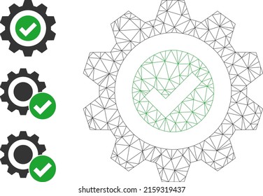 Web mesh true gear vector icon, and source icons. Flat 2d carcass created from true gear pictogram. Abstract frame mesh polygonal true gear. Wire carcass flat mesh in vector EPS format,