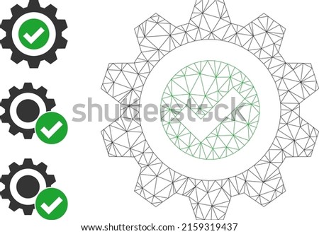 Web mesh true gear vector icon, and source icons. Flat 2d carcass created from true gear pictogram. Abstract frame mesh polygonal true gear. Wire carcass flat mesh in vector EPS format,