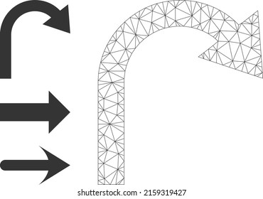 Web-Mesh drehen Pfeil-Vektorsymbol und Bonussymbole zurück. Flat 2d-Schlachtkörper, der aus dem Pfeil-Piktogramm-Rückwärtsgang entsteht. Abstrakter Karkaschtmesch polygonaler Rücken-Pfeil.