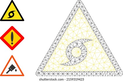 Web mesh typhoon danger vector icon, and other icons. Flat 2d carcass created from typhoon danger pictogram. Abstract carcass mesh polygonal typhoon danger.