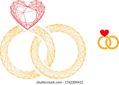 Web mesh vector icon. Flat 2d model created from wedding rings pictogram. Abstract frame mesh polygonal wedding rings. Linear frame 2D mesh in eps vector format, on a white background.