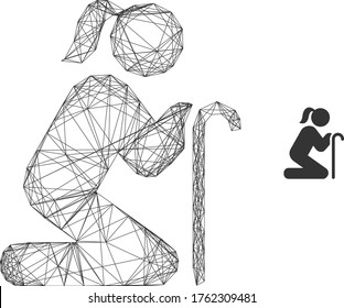 Web mesh vector icon. Flat 2d carcass created from old woman pictogram. Abstract carcass mesh polygonal old woman. Net carcass 2D mesh in vector EPS format, on a white background.