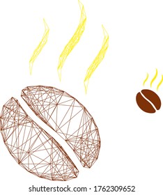 Web mesh vector icon. Flat 2d carcass created from aroma coffee bean pictogram. Abstract frame mesh polygonal aroma coffee bean. Wire carcass 2D mesh in eps vector format,