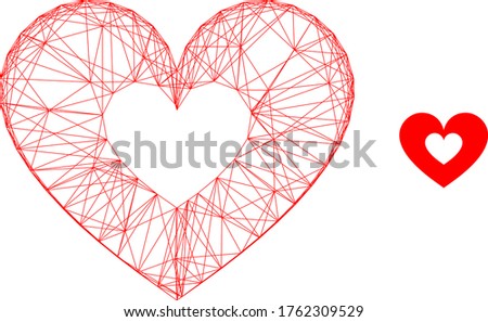 Web mesh vector icon. Flat 2d carcass created from love heart pictogram. Abstract carcass mesh polygonal love heart. Net carcass 2D mesh in eps vector format, on a white background.