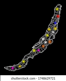 Web-Mesh-Vektorkarte von Baikal mit glatter Wirkung auf schwarzem Hintergrund. Abstrakte Linien, Lichtpunkte und kleine Kreise bilden eine Karte der Baikalkonstellation.