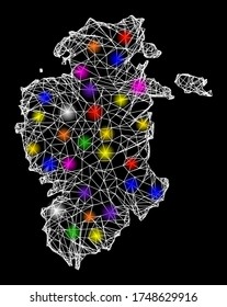 Web mesh vector map of Burgos Province with glare effect on a black background. Abstract lines, light spots and points form map of Burgos Province constellation.