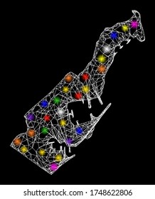 Web mesh vector map of Monaco with glitter effect on a black background. Abstract lines, light spots and circle dots form map of Monaco constellation.