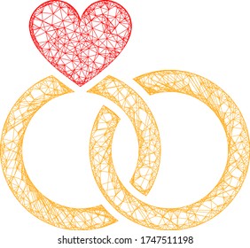 Web mesh wedding rings vector icon. Flat 2d carcass created from wedding rings pictogram. Abstract frame mesh polygonal wedding rings. Linear carcass flat mesh in eps vector format,