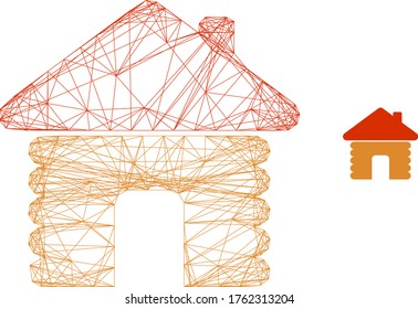 Web mesh wooden house vector icon. Flat 2d carcass created from wooden house pictogram. Abstract frame mesh polygonal wooden house. Wire carcass flat mesh in eps vector format, on a white background.