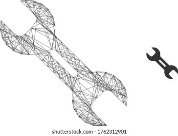 Web mesh wrench tool vector icon. Flat 2d carcass created from wrench tool pictogram. Abstract frame mesh polygonal wrench tool. Linear frame flat mesh in vector EPS format, on a white background.