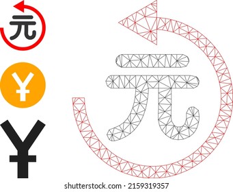 Web mesh yuan refund vector icon, and original icons. Flat 2d carcass created from yuan refund pictogram. Abstract carcass mesh polygonal yuan refund. Net carcass 2D mesh in vector format,